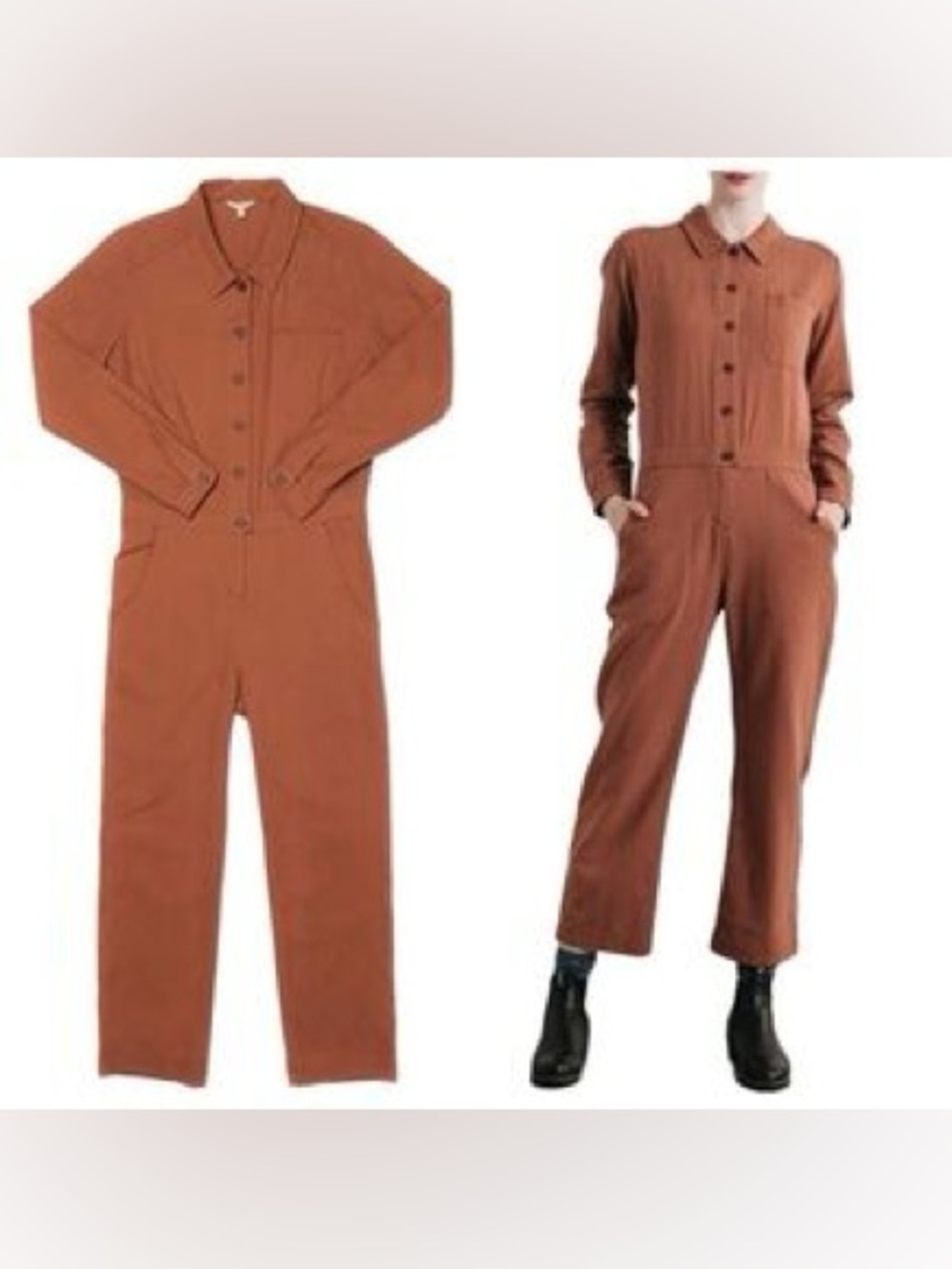 Bridge & Burn Burke Utility Jumpsuit Rust Terracotta Orange Long Sleeve